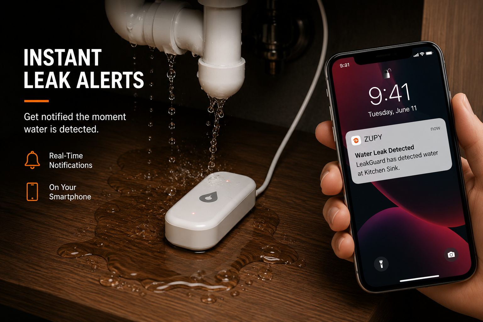 Zupy LeakGuard™ Smart Water Leak Detector