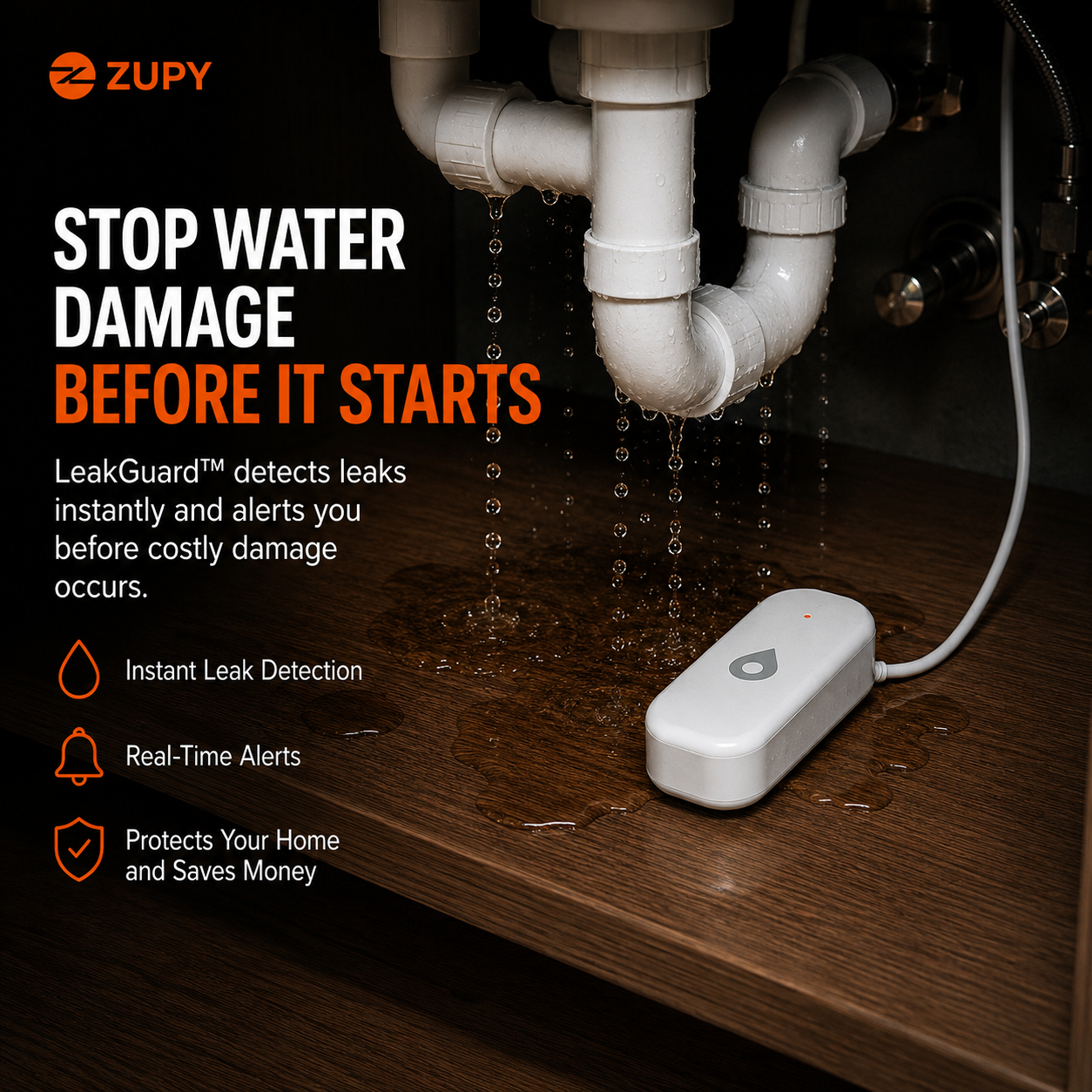Zupy LeakGuard™ Smart Water Leak Detector